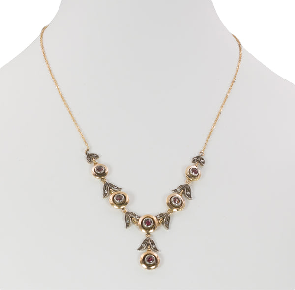 Vintage gold and silver necklace with rubies, 1950s