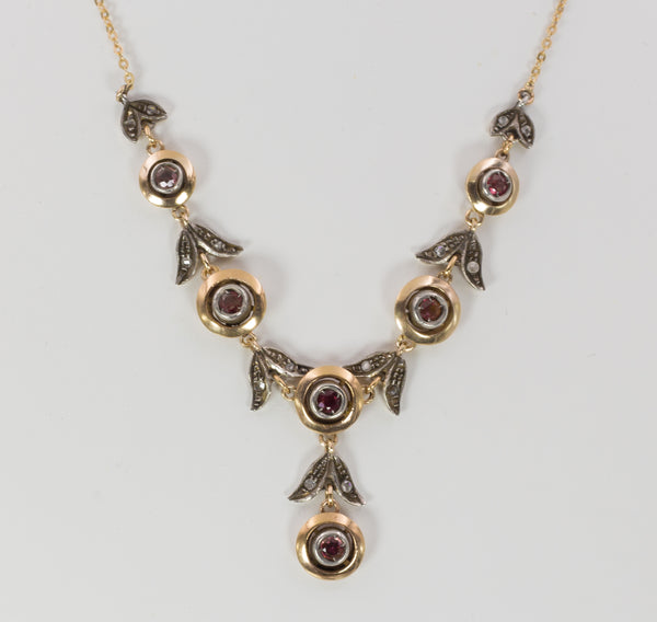 Collier vintage en or et argent avec rubis, 1950