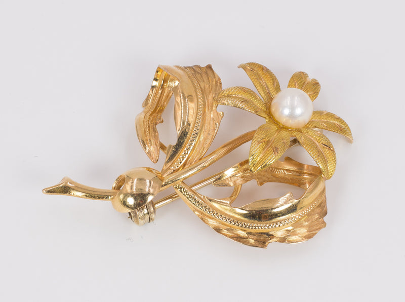 Spilla vintage in oro 18k con perla, anni 50 - Antichità Galliera