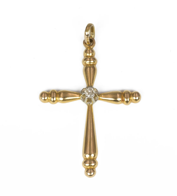 Vintage cross pendant with central diamond, 1940s