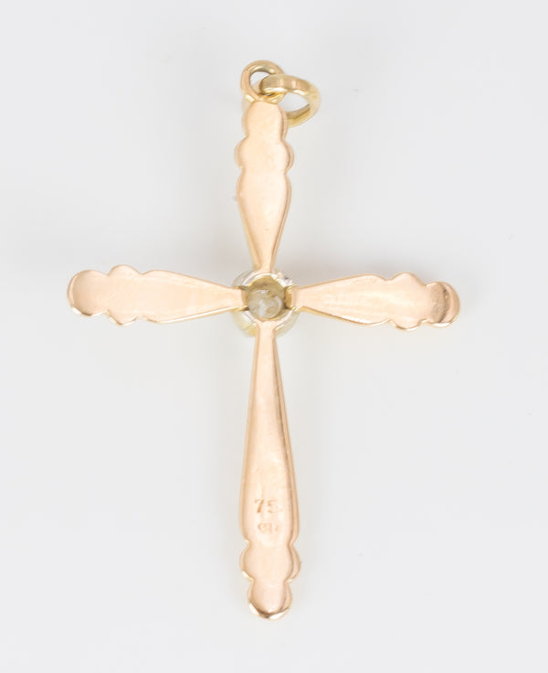 Pendentif croix vintage avec diamant central, 1940