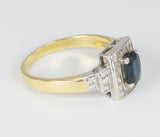 Anello vintage in oro bicolore con diamanti e zaffiro , anni 50