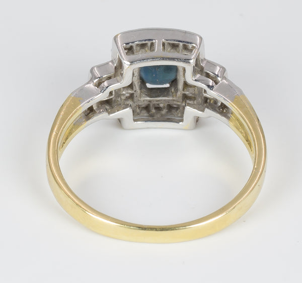 Vintage two-tone gold ring with diamonds and sapphire, 1950s