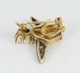 Spilla vintage a forma di mosca in oro e argento con rosette di diamante e topazio, anni 40