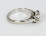 Vintage white gold ring with central 0,6 ct brilliant cut diamond, 50s