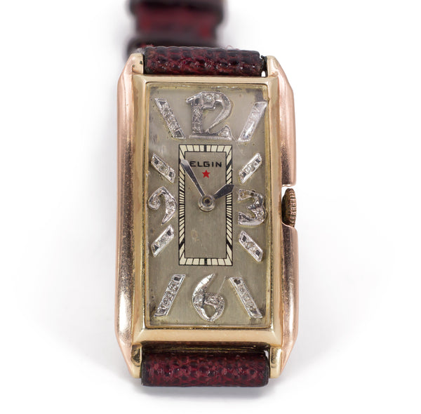 Orologio vintage Elgin Lady in oro e diamanti, anni 30