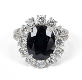 Vintage Gänseblümchenring aus Weißgold mit Saphir und Diamanten im Brillantschliff, 60er Jahre