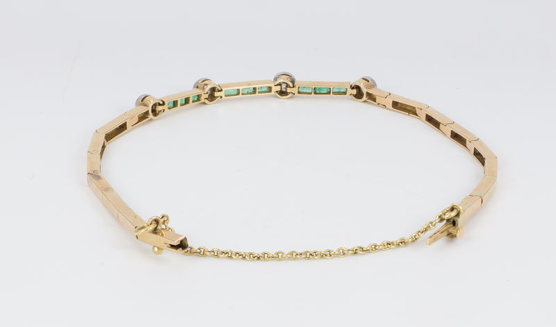 Gold bracelet with brilliant-cut diamonds and emeralds. 30s