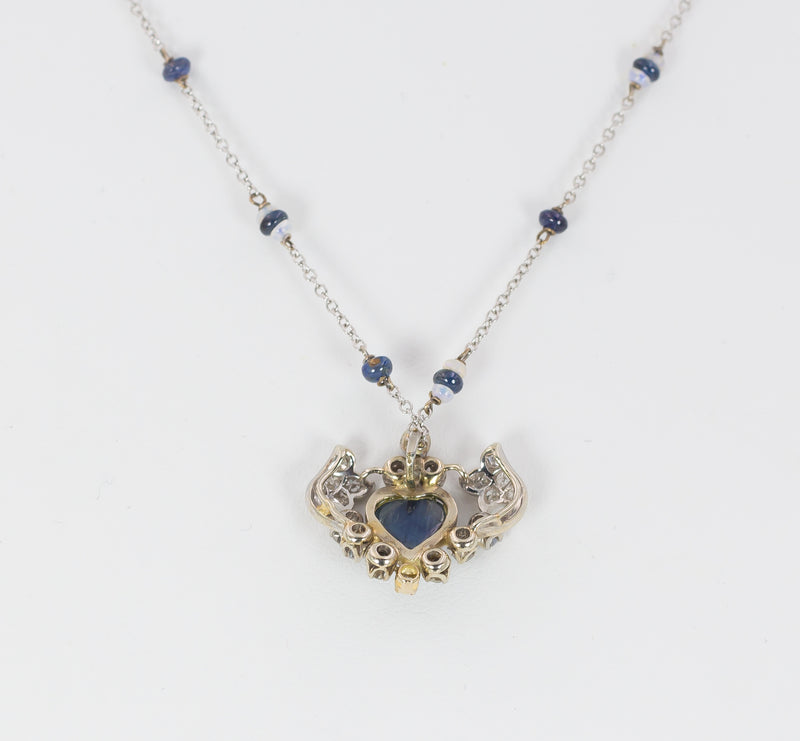 Collier vintage in oro zaffiri, opali e diamanti con pendente,  anni 40