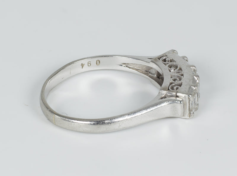Vintage platinum ring with emerald cut diamonds (0.8ct), 1930s
