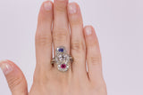 Antique 18K white gold ring with 3 ct diamonds, ruby and sapphire, 20s / 30s - Antichità Galliera