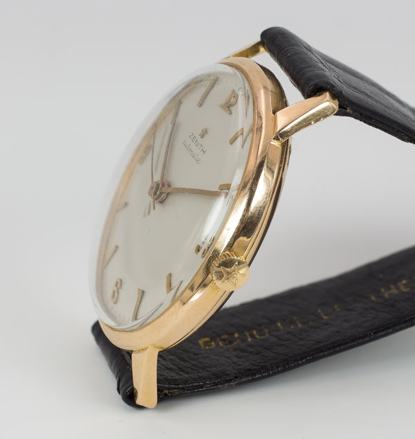 Montre-bracelet vintage Zenith automatique à pare-chocs en or 18 carats, 1950