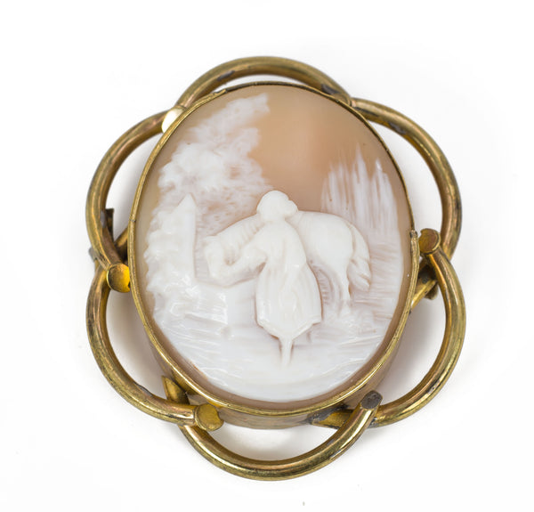 Antique brass cameo brooch, 1930s