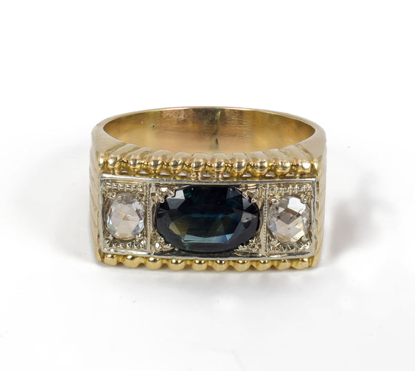 Bague pour homme vintage en or 18 carats avec rosaces en saphir et diamants, 1940