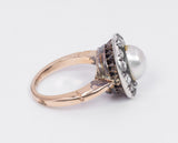 Antique 18K gold ring with central pearl and diamond rosettes, early 900s - Antichità Galliera