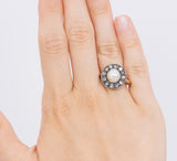 Antique 18K gold ring with central pearl and diamond rosettes, early 900s - Antichità Galliera
