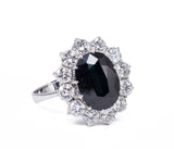 Vintage Weißgoldring mit Saphir (6.2 ct) und Diamanten, 50er Jahre - Antichità Galliera