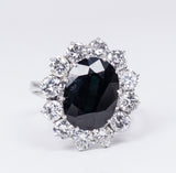 Vintage Weißgoldring mit Saphir (6.2 ct) und Diamanten, 50er Jahre - Antichità Galliera