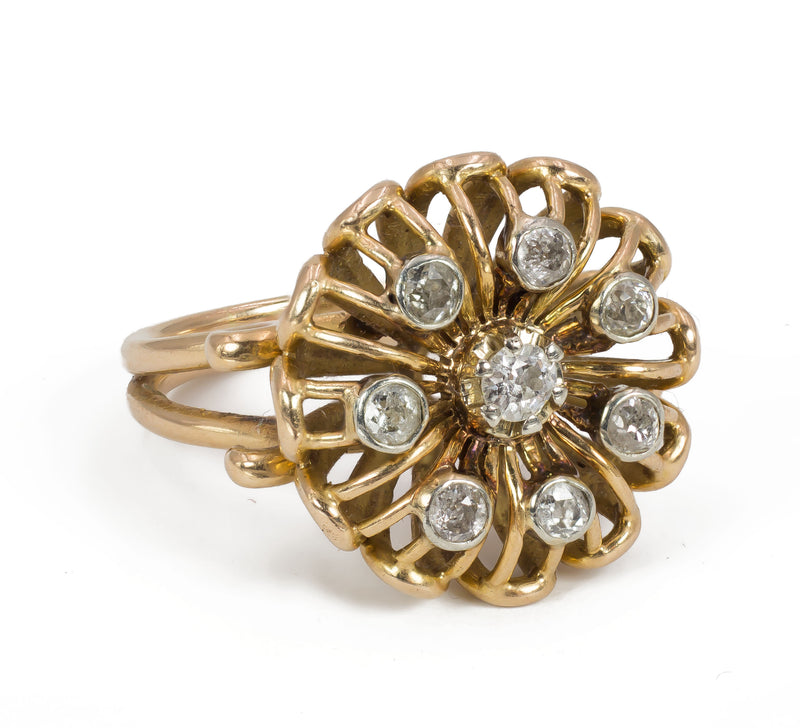Anello vintage in oro con diamanti , anni 50
