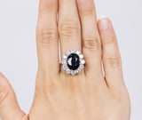 Vintage Weißgoldring mit Saphir (6.2 ct) und Diamanten, 50er Jahre - Antichità Galliera