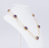 Vintage necklace in 18k gold with beads and purple sapphires, 50s - Antichità Galliera