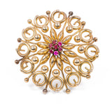 Vintage Brosche aus 18 Karat Gold und Fuchsia Steinen, 50er Jahre - Antichità Galliera