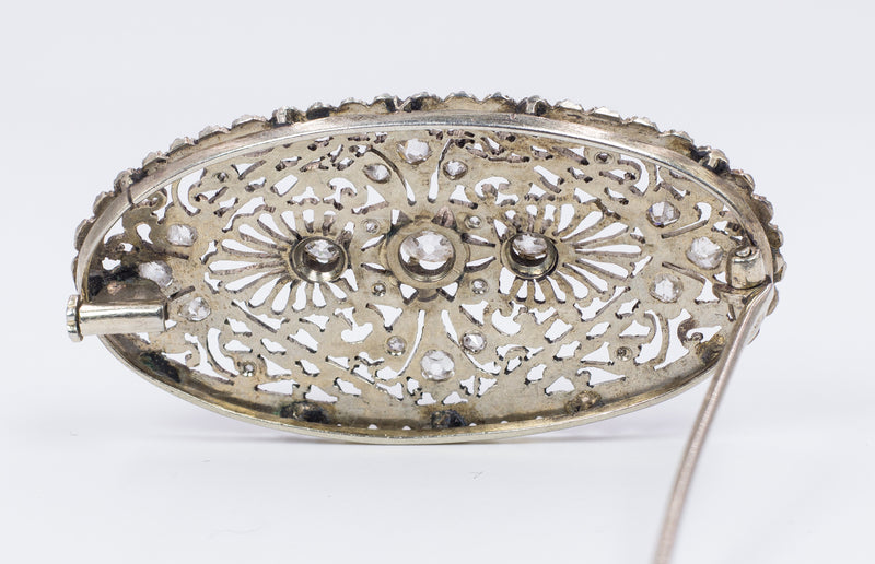 Spilla Art Decò in oro 14k con diamanti taglio vecchio e rosette - Antichità Galliera