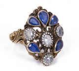 Antiker Ring aus 18 Karat Gold mit Saphiren im Birnenschliff und Diamantrosetten, 30er Jahre - Antichità Galliera