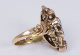 Anello antico in oro 18k con zaffiri taglio goccia e rosette di diamante, anni 30 - Antichità Galliera