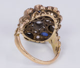 Antique 18k gold ring with pear cut sapphires and diamond rosettes, 30s - Antichità Galliera