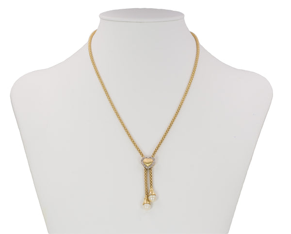 Collana vintage in oro 18k con perle e zirconi , anni 60