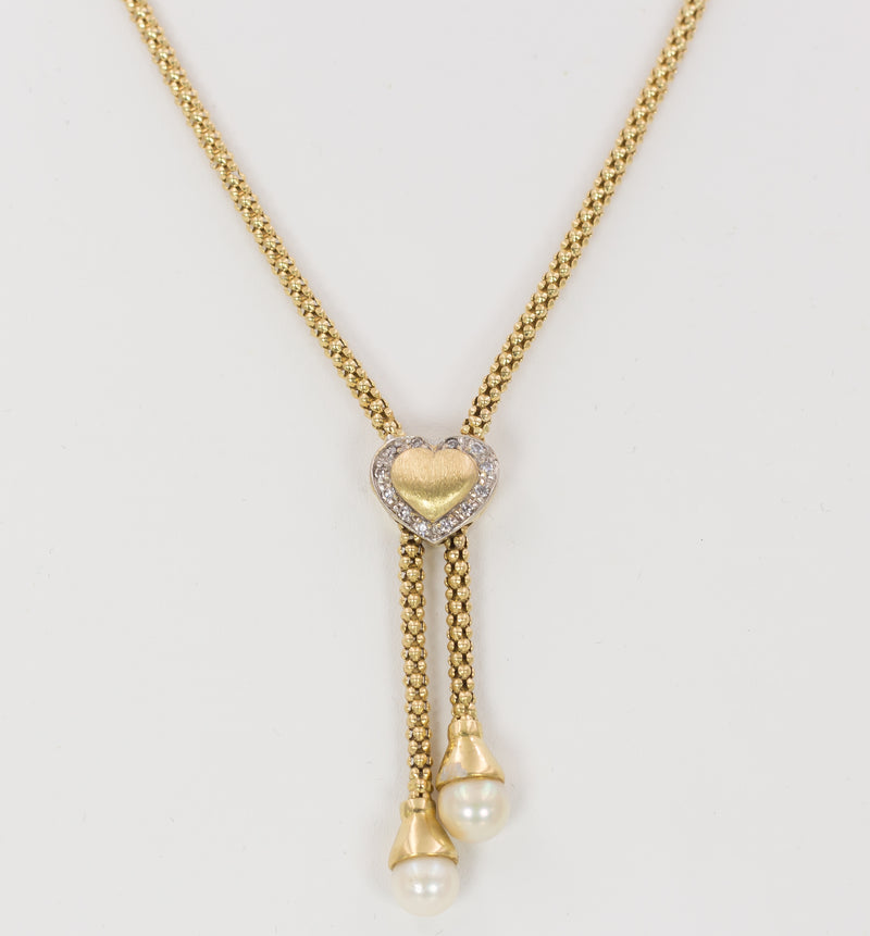 Collana vintage in oro 18k con perle e zirconi , anni 60