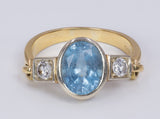 Anello vintage in oro 18K con acquamarina e diamanti, anni '70 - Antichità Galliera