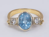 Vintage 18 Karat Goldring mit Aquamarin und Diamanten, 70er Jahre - Antichità Galliera