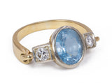Vintage 18 Karat Goldring mit Aquamarin und Diamanten, 70er Jahre - Antichità Galliera