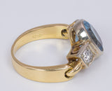 Vintage 18K gold ring with aquamarine and diamonds, 70s - Antichità Galliera