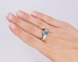 Vintage 18K gold ring with aquamarine and diamonds, 70s - Antichità Galliera
