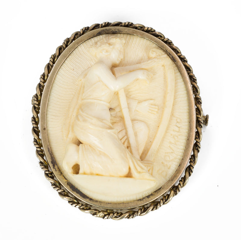Antique brooch with ivory cameo and metal frame, early 1900s