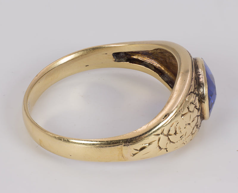 Anello antico da uomo in oro 18k con zaffiro, primi del '900 - Antichità Galliera