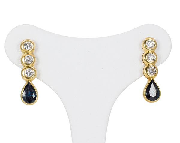 Boucles d'oreilles vintage en or 18 carats avec saphirs et diamants, 1970