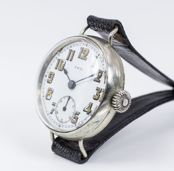 NWCo trench wristwatch in silver, early 1900s