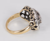 Antiker Ring aus 18 Karat Gold und Silber mit Diamant- und Smaragdrosetten, Anfang 900