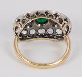 Antiker Ring aus 18 Karat Gold und Silber mit Diamant- und Smaragdrosetten, Anfang 900