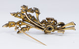 Liberty brooch in 14k gold and silver with diamond rosettes