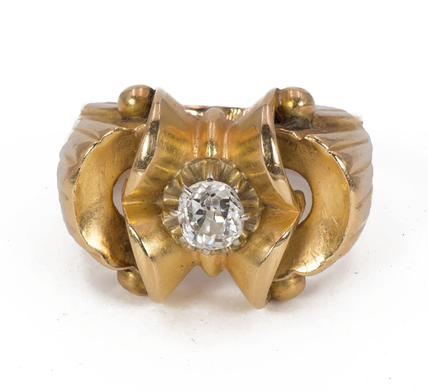 Bague vintage en or 18 carats avec diamant central, 1940