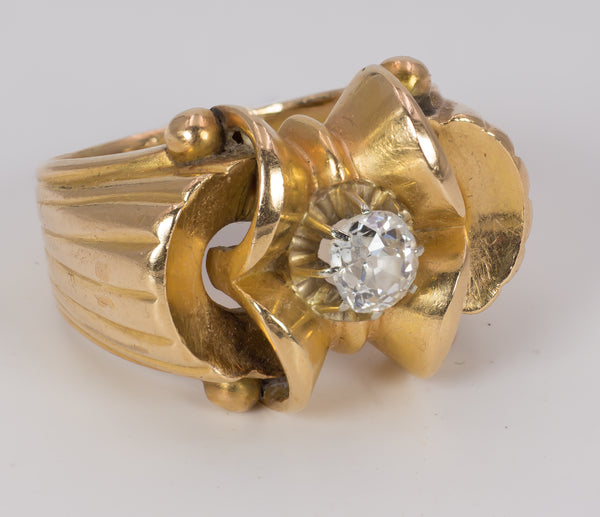 Bague vintage en or 18 carats avec diamant central, 1940