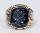 10K gold men's ring with engraved hematite, 1940s