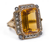 Ring aus 18 Karat Gold mit Citrinquarz und Diamantrosetten, 60er Jahre