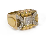 Anello vintage in oro 18k con diamanti taglio rosetta, anni 30/40