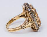 Ring in 18k gold with citrine quartz and diamond rosettes, 60s